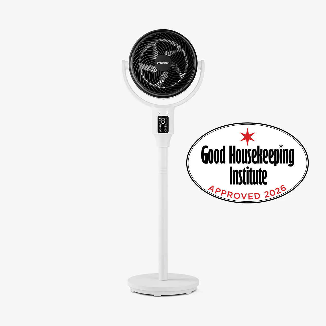 Pro Breeze AirFlo™ 43” Hybrid Pedestal Fan - Ultra-Quiet Air Circulator - White/Black