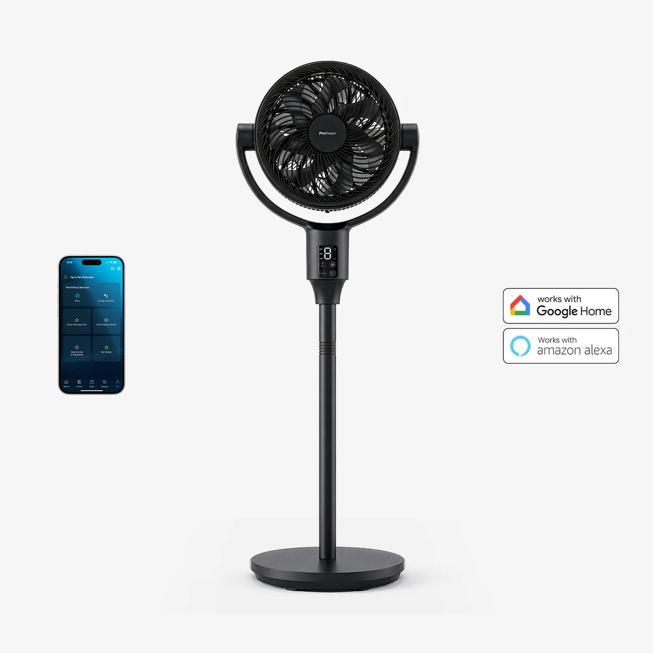 Pro Breeze AirFlo Plus™ 44” Smart Hybrid Pedestal Fan - Ultra-Quiet Air Circulator - Black