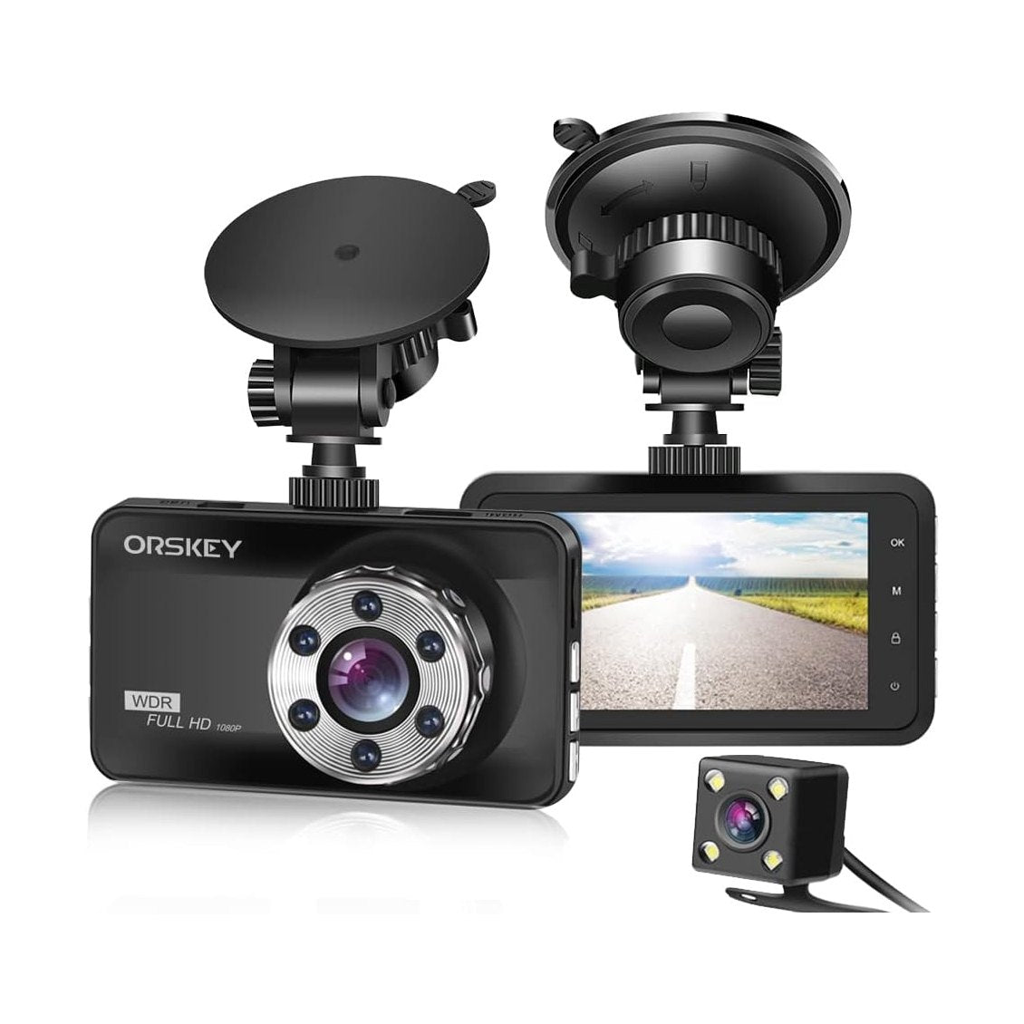 ORSKEY Dash Cam Front and Rear 1080P Full HD Dual Dash Camera