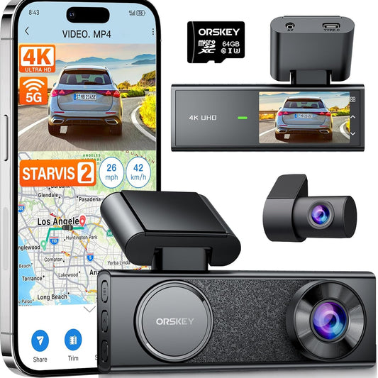Orskey Starvis 2 4K Front and Rear Dash Camera