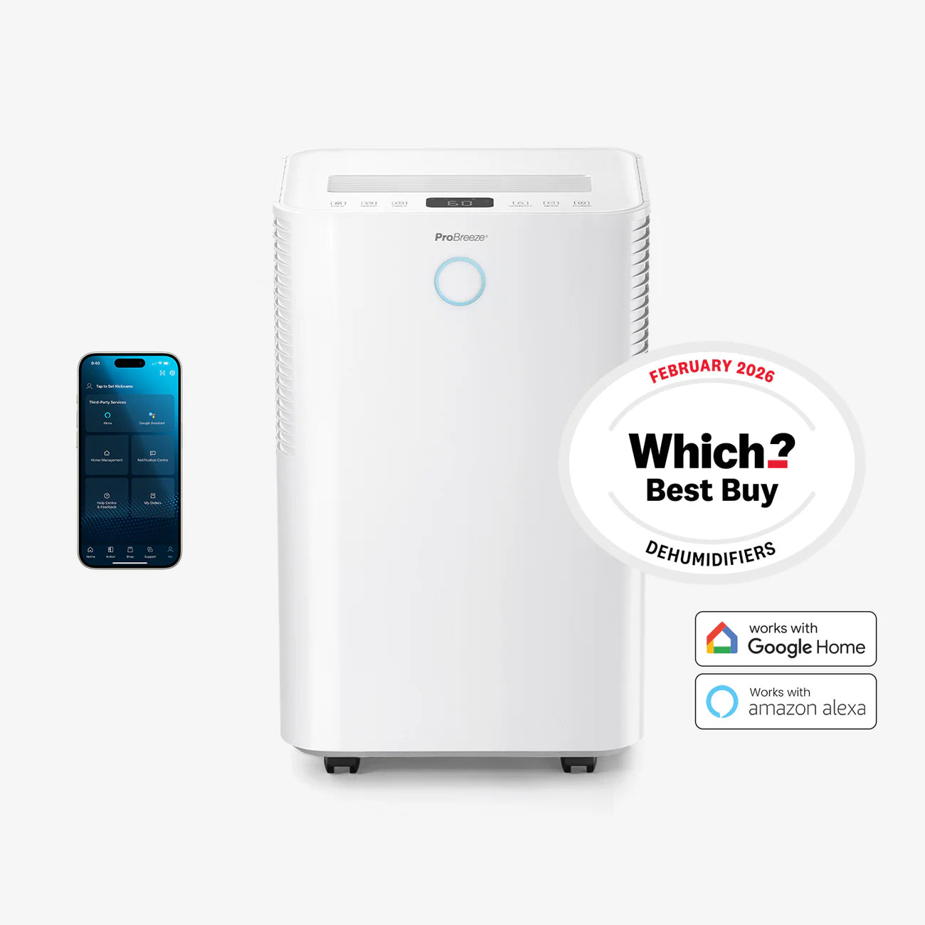 Pro Breeze OmniDry 20L Quiet Low Energy Dehumidifier with Laundry Mode and Smart App Control