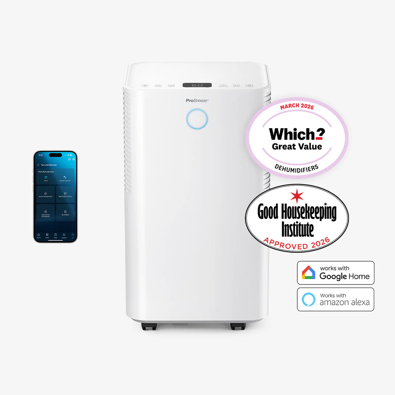 Pro Breeze OmniDry 12L Quiet Low Energy Dehumidifier with Smart App Control