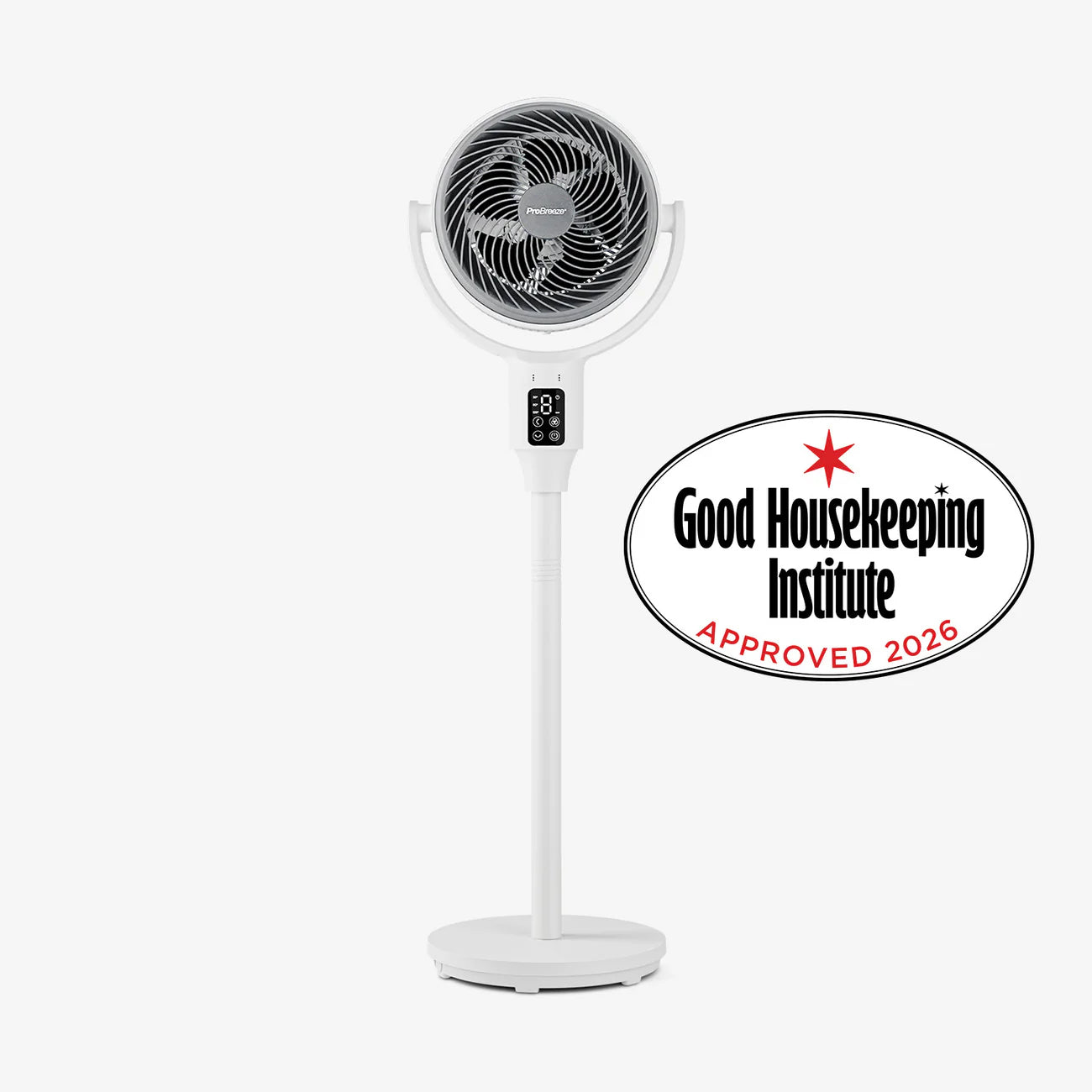 Pro Breeze AirFlo™ 43” Hybrid Pedestal Fan - Ultra-Quiet Air Circulator - White/Grey